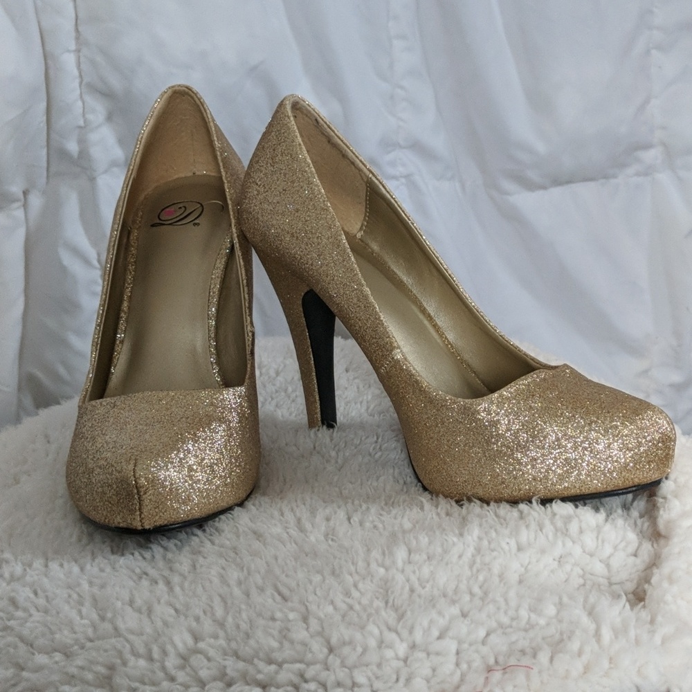 Gold bling high healed shoes